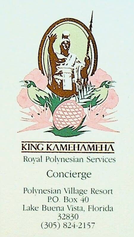 Walt Disney World King Kamehameha Royal Polynesian Services Concierge Card 1980s
