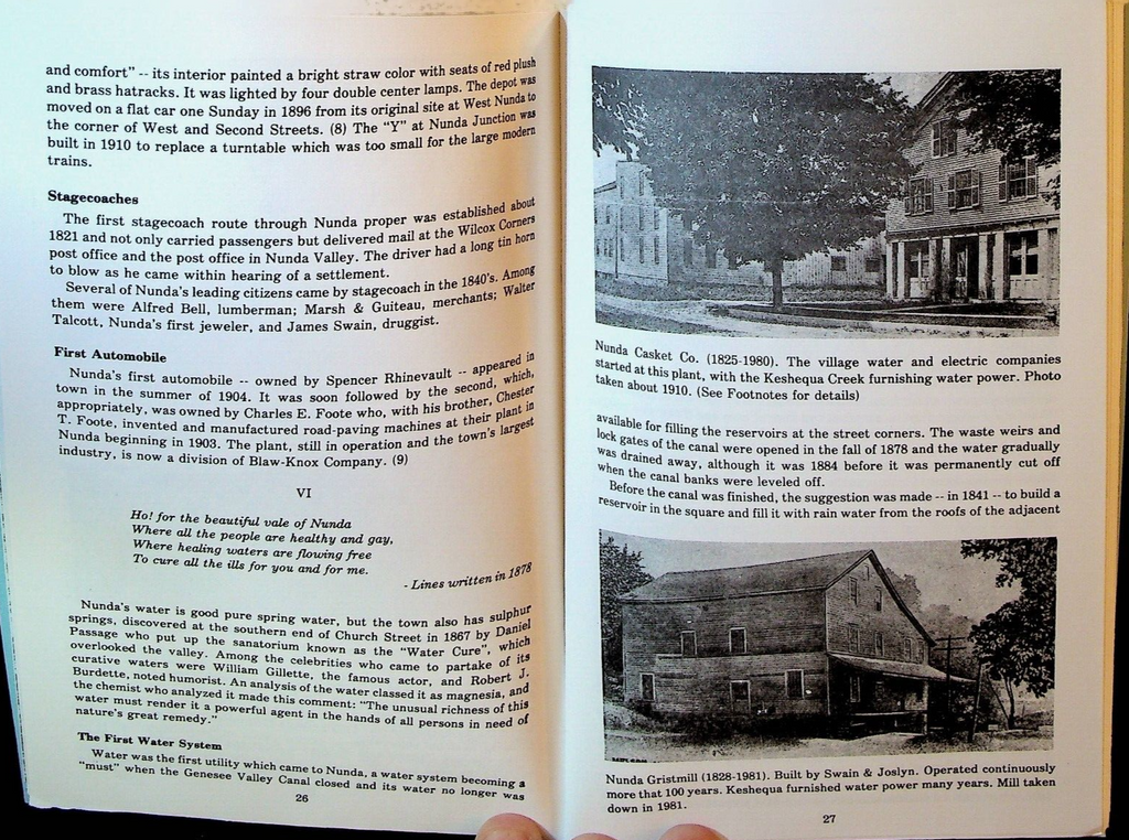 Town of Nunda Early Years Booklet 1808 to 1983 Upstate New York 2002