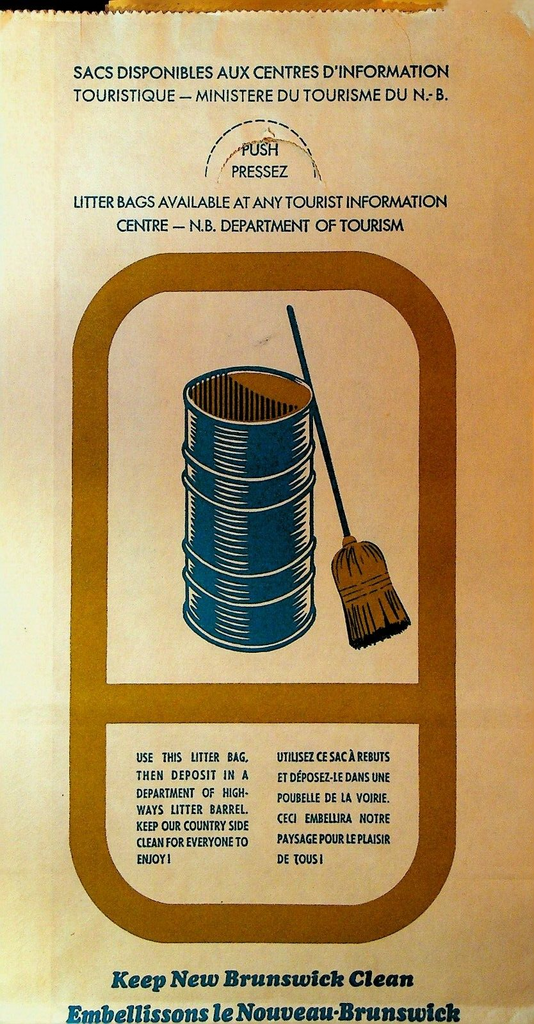 Keep New Brunswick Canada Clean Unused Litter Bag 1970s