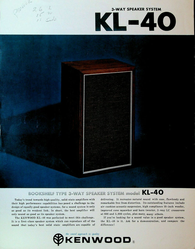 Kenwood KL-40 3-Way Speaker System Ad Sheet 1970s