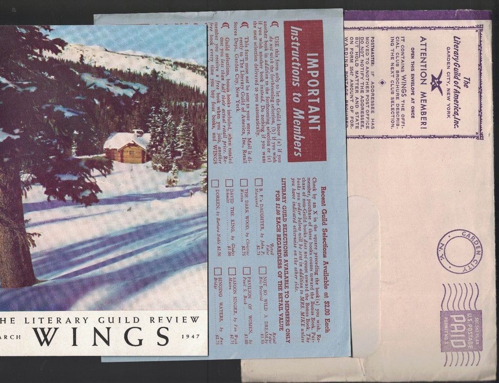 Wings Literary Guild Review March 1947 Mrs Mike Benedict & Nancy Freedman