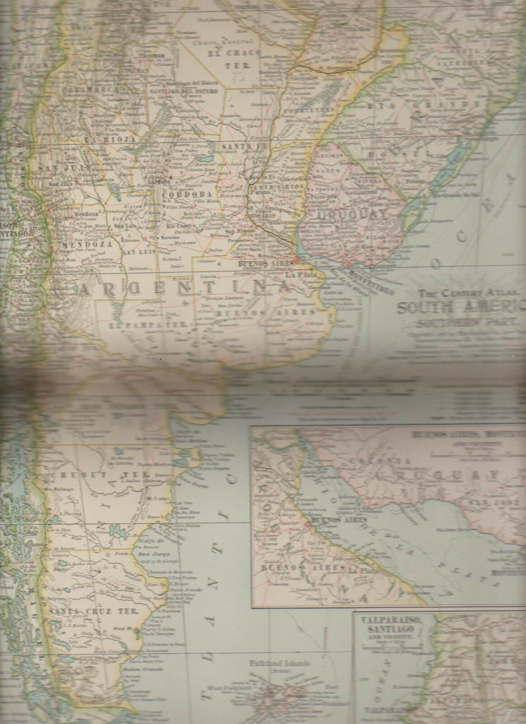 South America Southern Part Century Atlas 1897 Antique Map #72 11 3/4 x 16