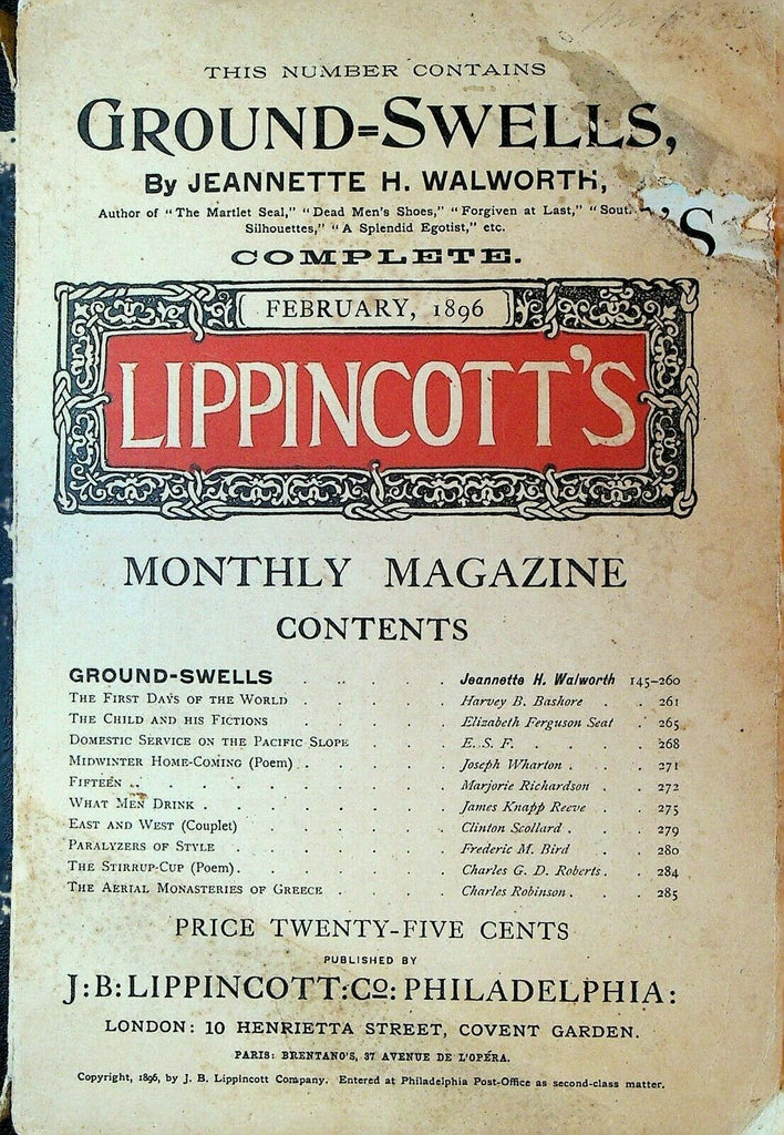 Lippincott's Magazine February 1896 Greece Monasteries Clinton Scollard