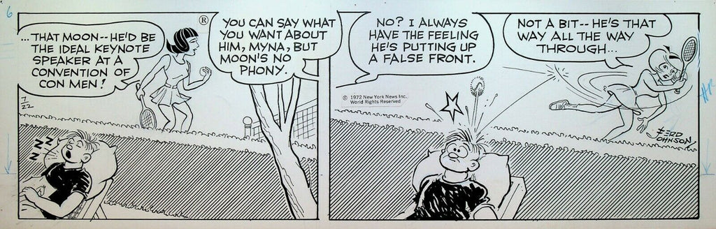 Moon Mullins Original Comic Strip Art Ferd Johnson July 22 1972 Tennis