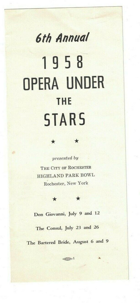 Opera Under the Stars 1958 Rochester NY Don Giovanni Bartered Bride Consul