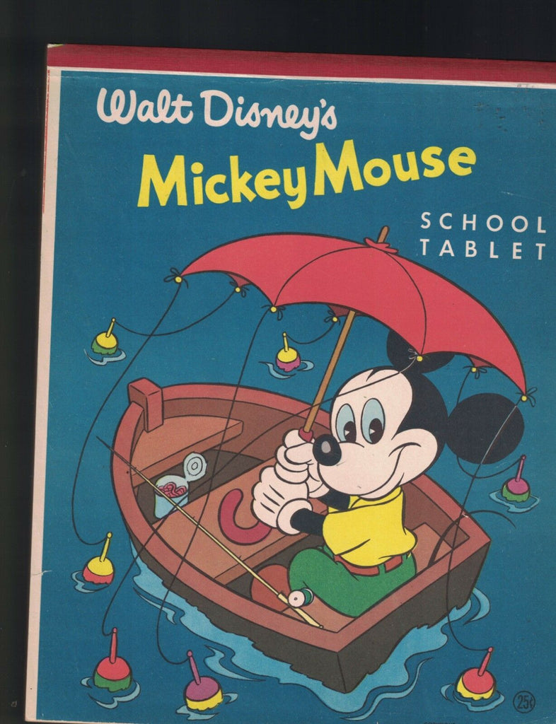 Walt Disney's Mickey Mouse School Tablet 1950s Fishing in Row Boat w Umbrella