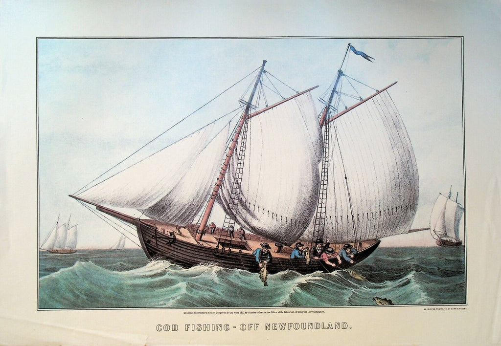 Currier & Ives Calendar Topper 1977 Cod Fishing off Newfoundland Canada