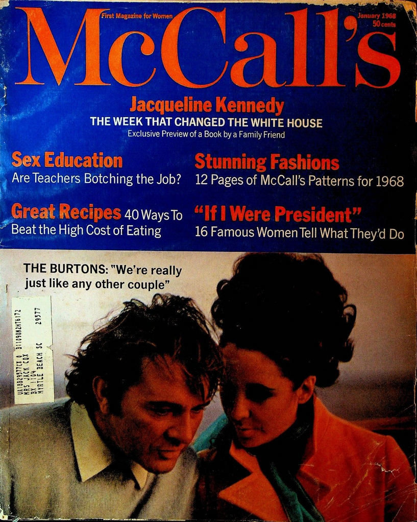 McCall's Magazine January 1968 Elizabeth Taylor Richard Burton Jackie Kennedy