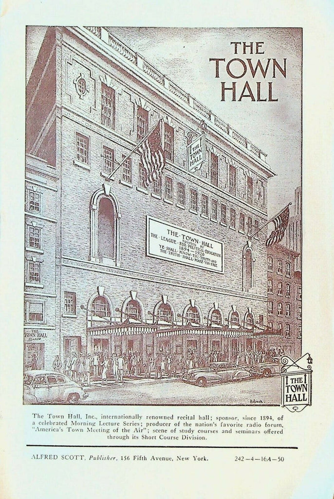 Aristo Artists April 16 1950 Town Hall Program Janet Southwick Edmund Heard