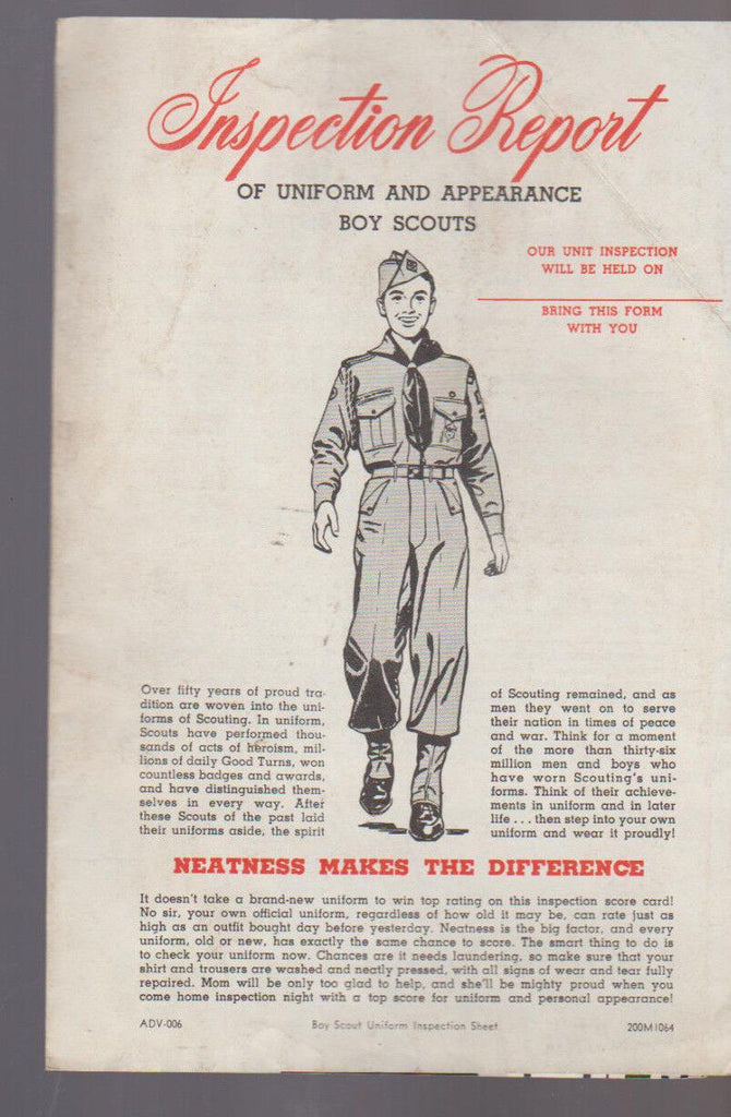 Boy Scouts Inspection Report of Uniform & Appearance 1964