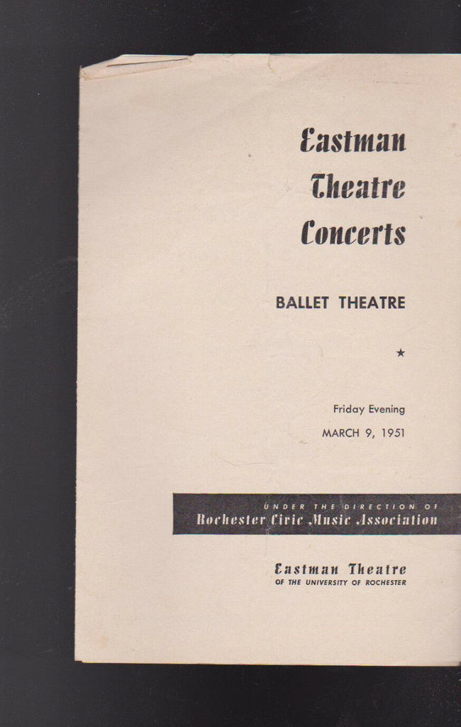 Ballet Theatre Program Eastman Theatre Rochester NY March 9 1951