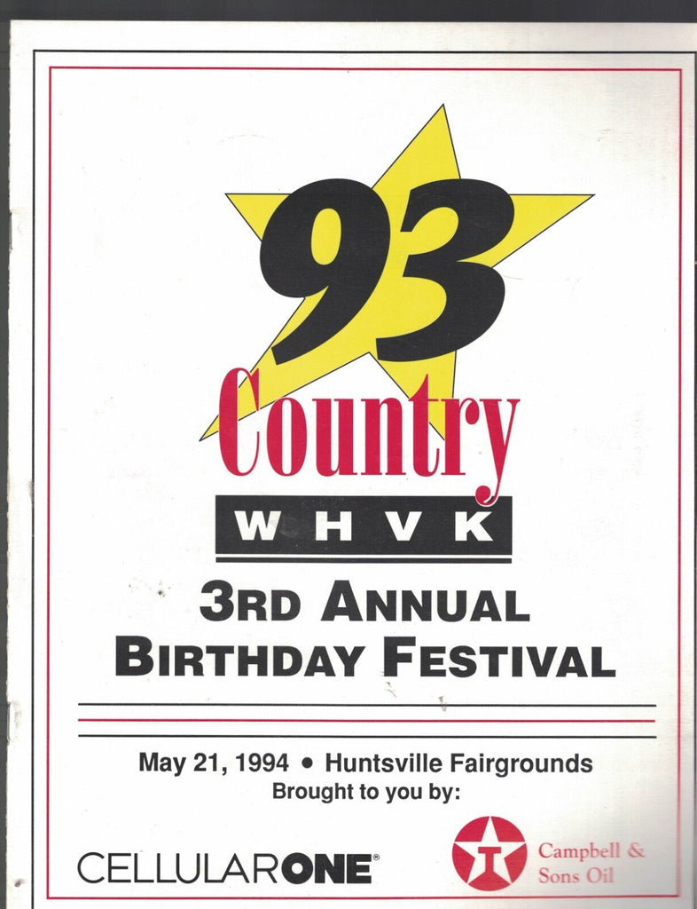 WHVK 93 Country Birthday Festival Program 1994 Marty Stuart Billy Dean