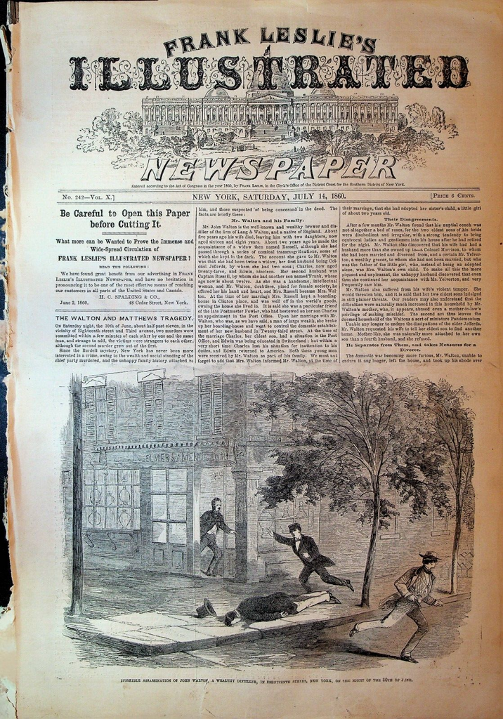 Frank Leslie's Illustrated Newspaper July 14 1860 John Walton Murder