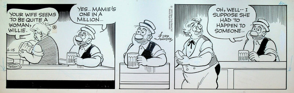 Moon Mullins Original Comic Strip Art Ferd Johnson June 15 1972 Bar