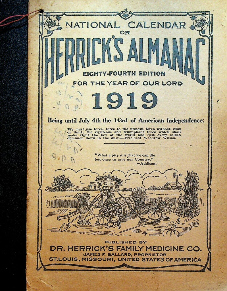 Herrick's Almanac 1919 National Calendar Swaim's Panacea Quack Medicine