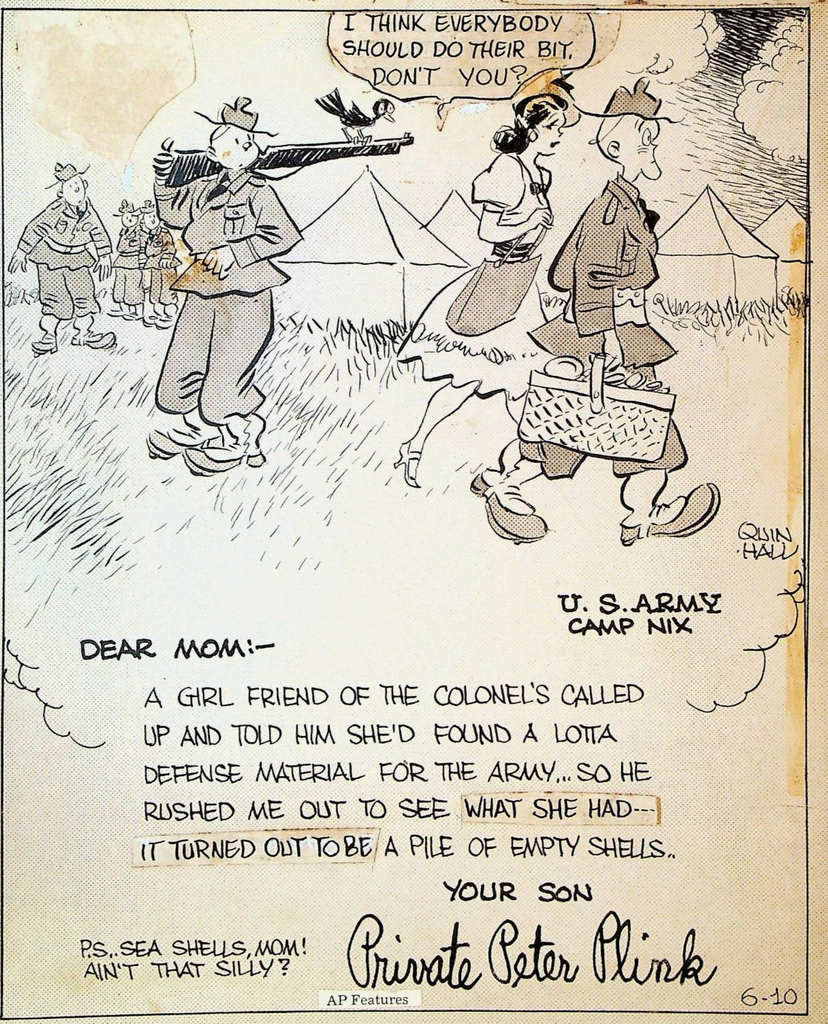 Private Peter Plink Original Comic Strip Art Quin Hall Soldier Picnic Girl