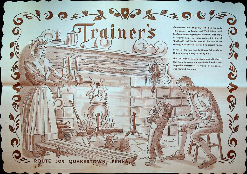 Trainer's Restaurant Paper Placemat Quakertown Pennsylvania 1960s