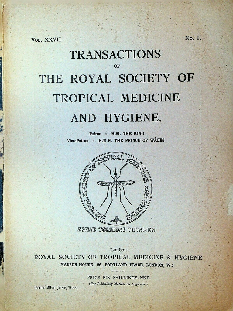 Royal Society of Tropical Medicine & Hygiene June 1933 Snake Venom Australia