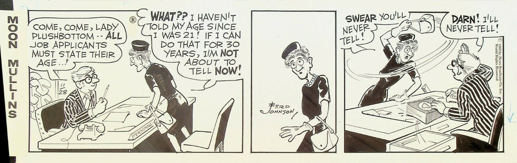 Moon Mullins Ferd Johnson Original Comic Strip Art November 28 1969