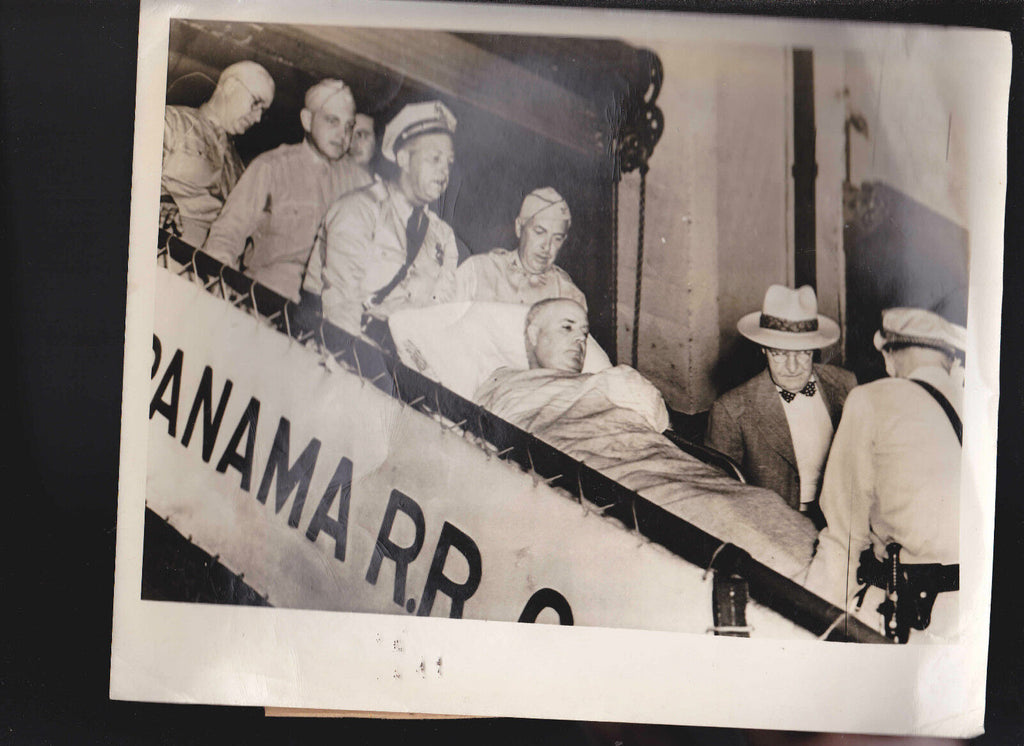 Rep J Parnell Thomas on Stretcher from SS Ancon Wire Photo 8x10