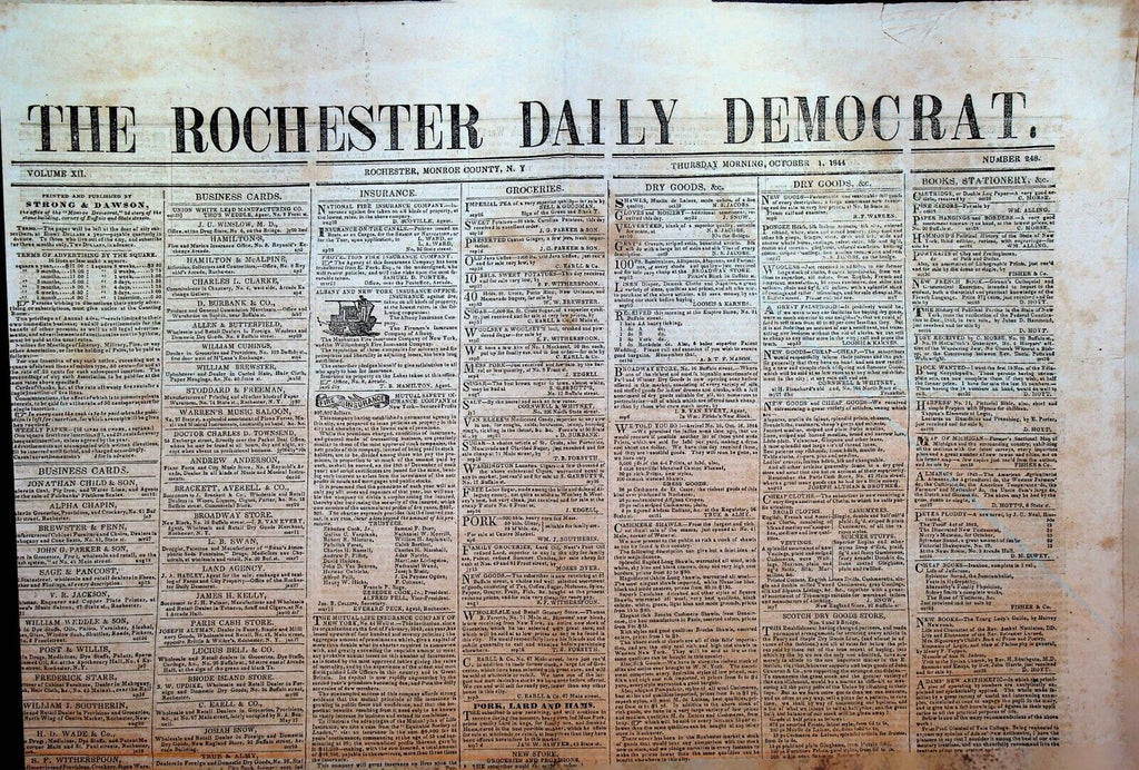 Rochester NY Daily Democrat Newspaper October 1 1844 Henry Clay