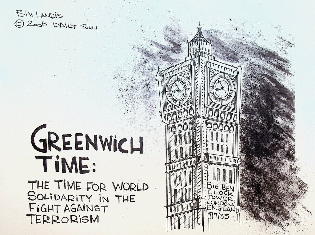 Bill Landis Original Cartoon Art The Villages Daily Sun 2005 Against Terrorism