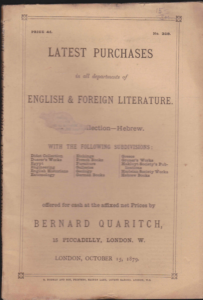 Bernard Quaritch Catalog English & Foreign Literature 1879 #328 Books