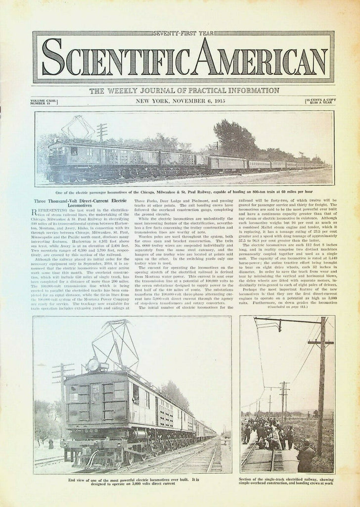 Scientific American November 6 1915 Electric Locomotives WWI