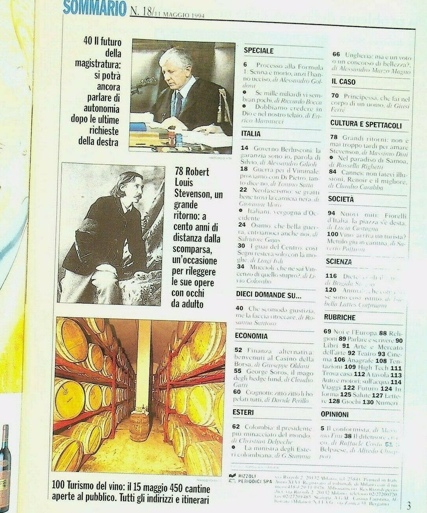 L'Europeo Magazine May 11 1994 Robert Louis Stevenson Fiorelli