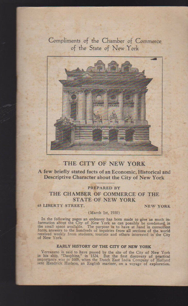 New York City 1930 Booklet Economic Historical Descriptive Character