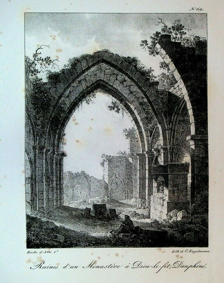 Godefroy Engelmann Lithograph 1820s Ruins of Dieulefit Monastery Dauphine #69