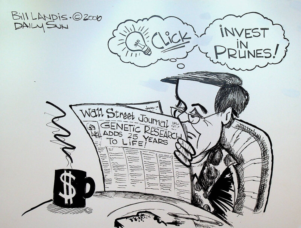 Bill Landis Original Cartoon Art The Villages Daily Sun 2006 Invest in Prunes