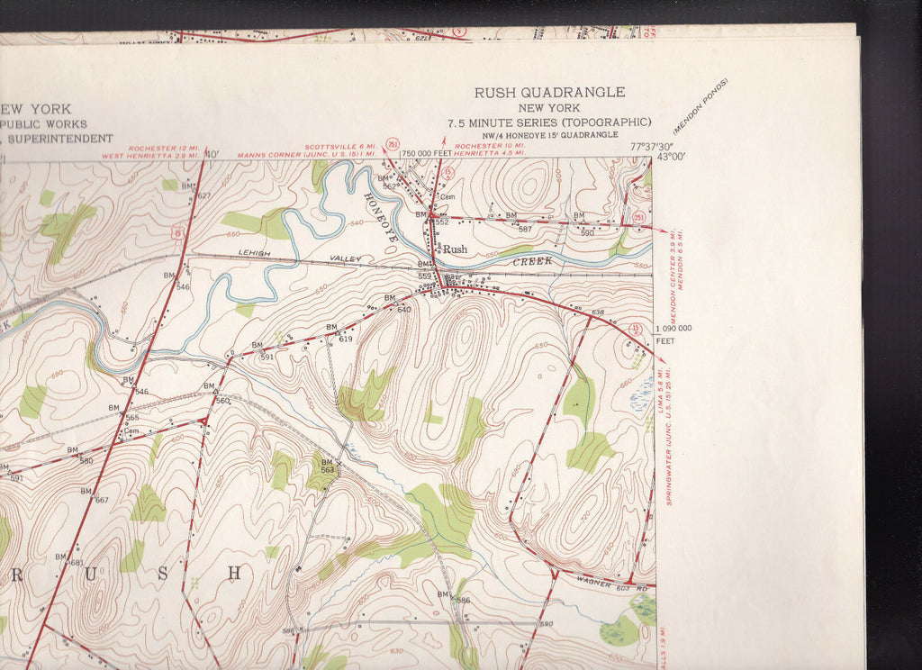 Rush Quadrangle New York  US Geological Survey Map 1951