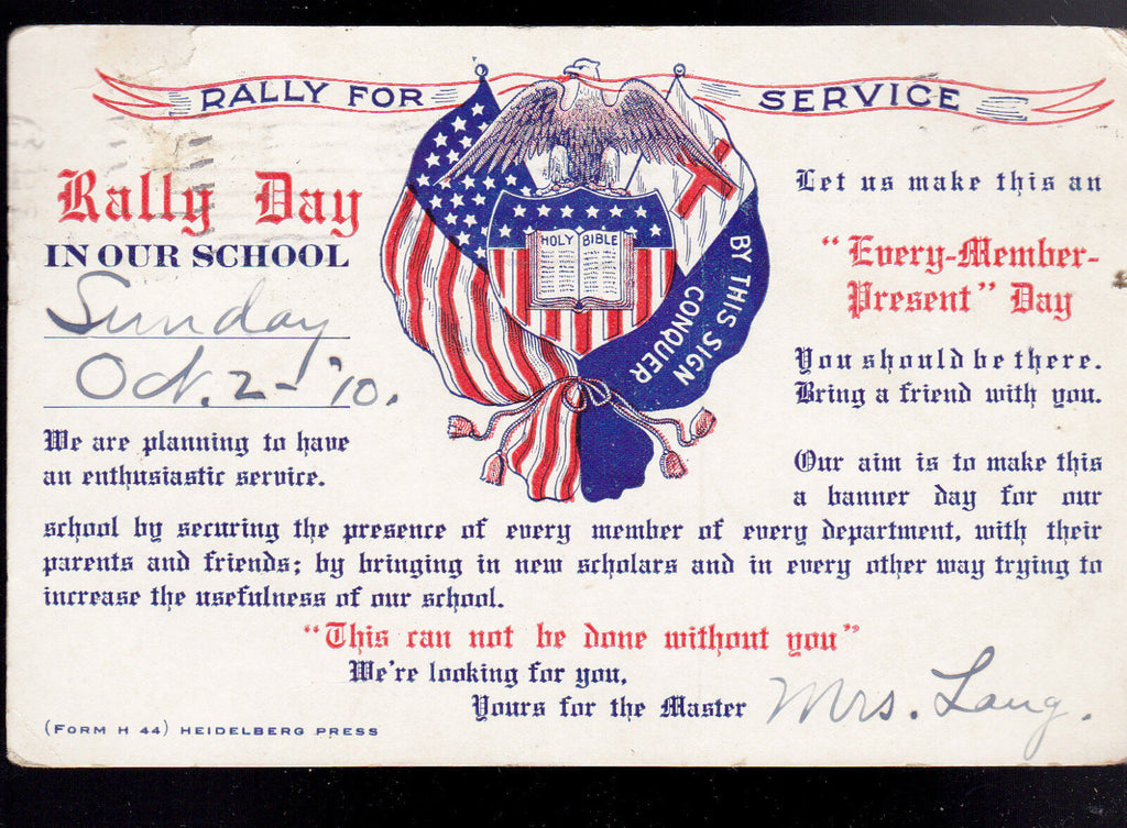 Rally Day in Our School Postcard 1910 Heidelberg Press Patriotic