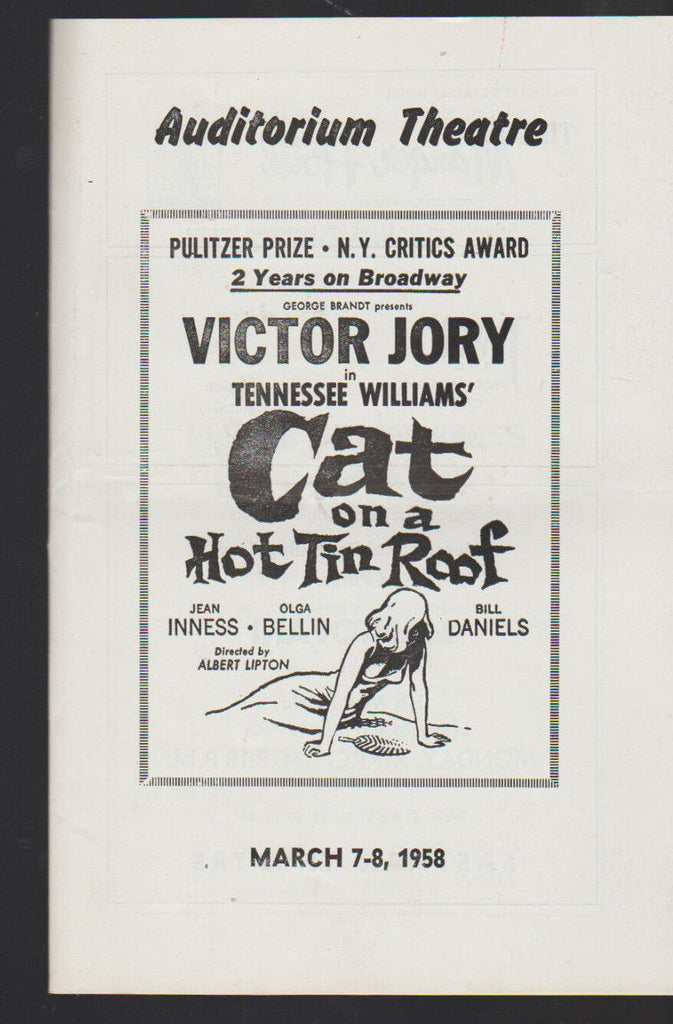 Cat on a Hot Tin Roof 1958 Auditorium Theatre Program Victor Jory