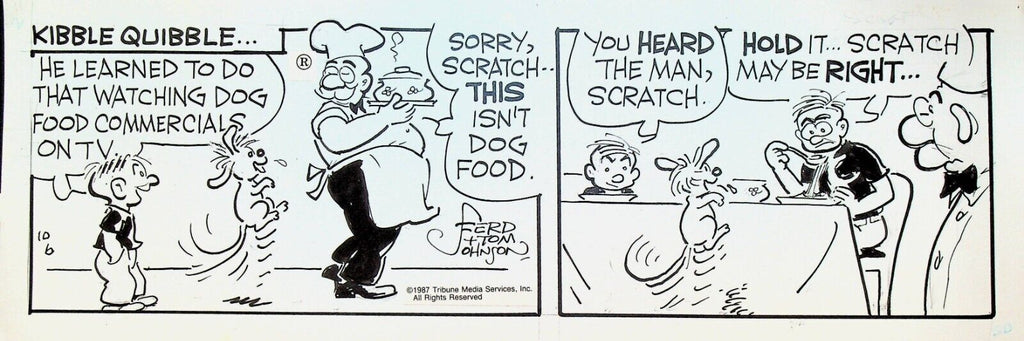 Moon Mullins Original Comic Strip Art Ferd & Tom Johnson October 6 1987 Dog Food