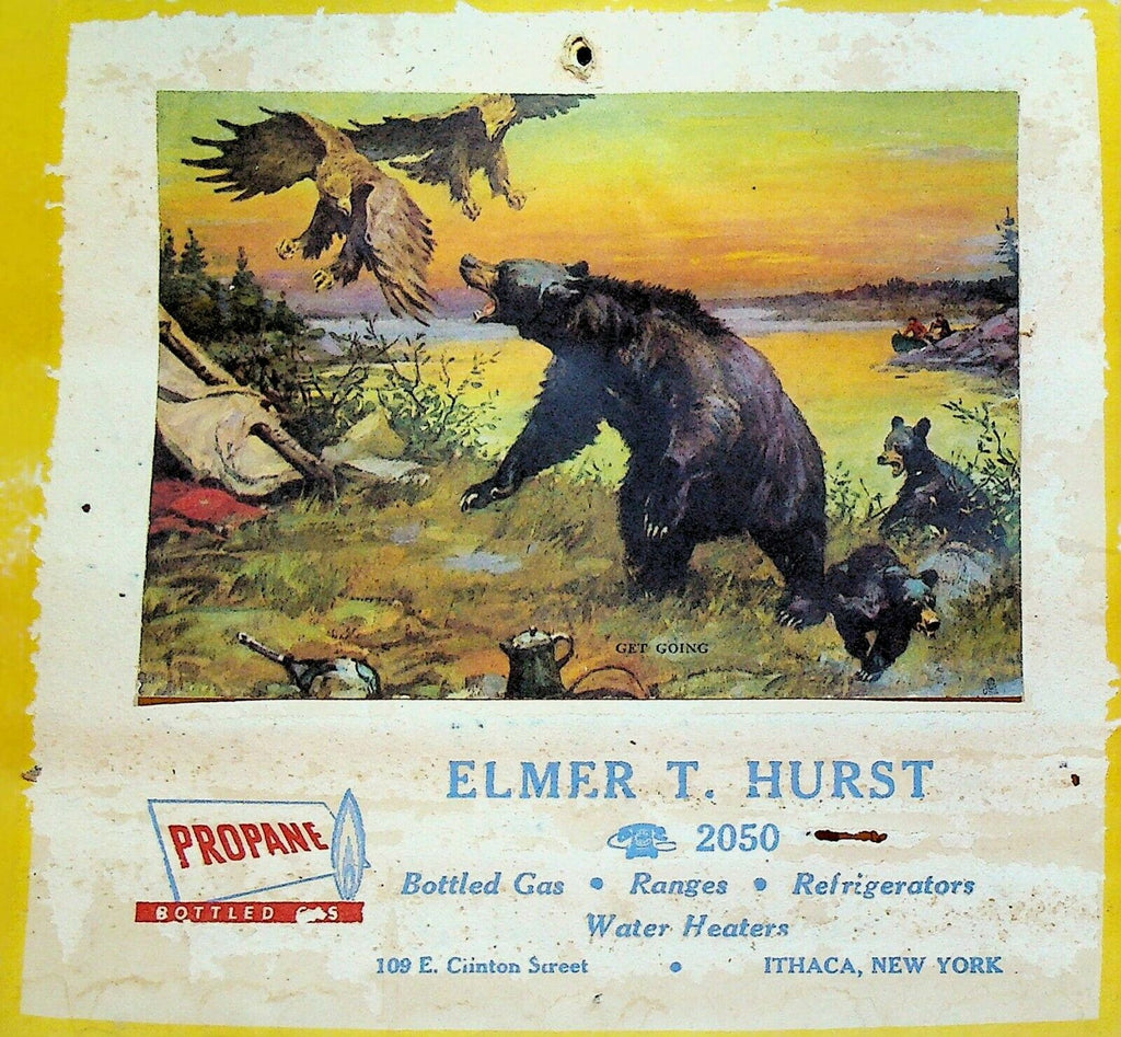 Elmer T Hurst Ithaca NY 1950 Calendar Camping & Bear Topper Propane Gas