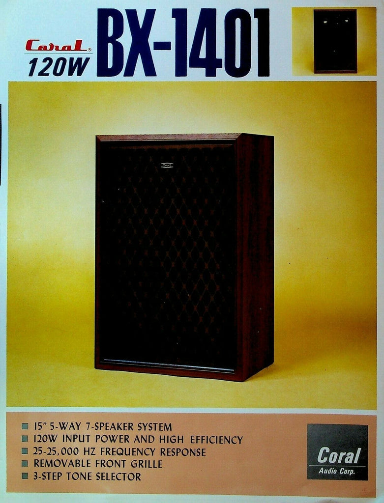 Coral 120W BX-1401 Speaker System Ad Sheet 1970s