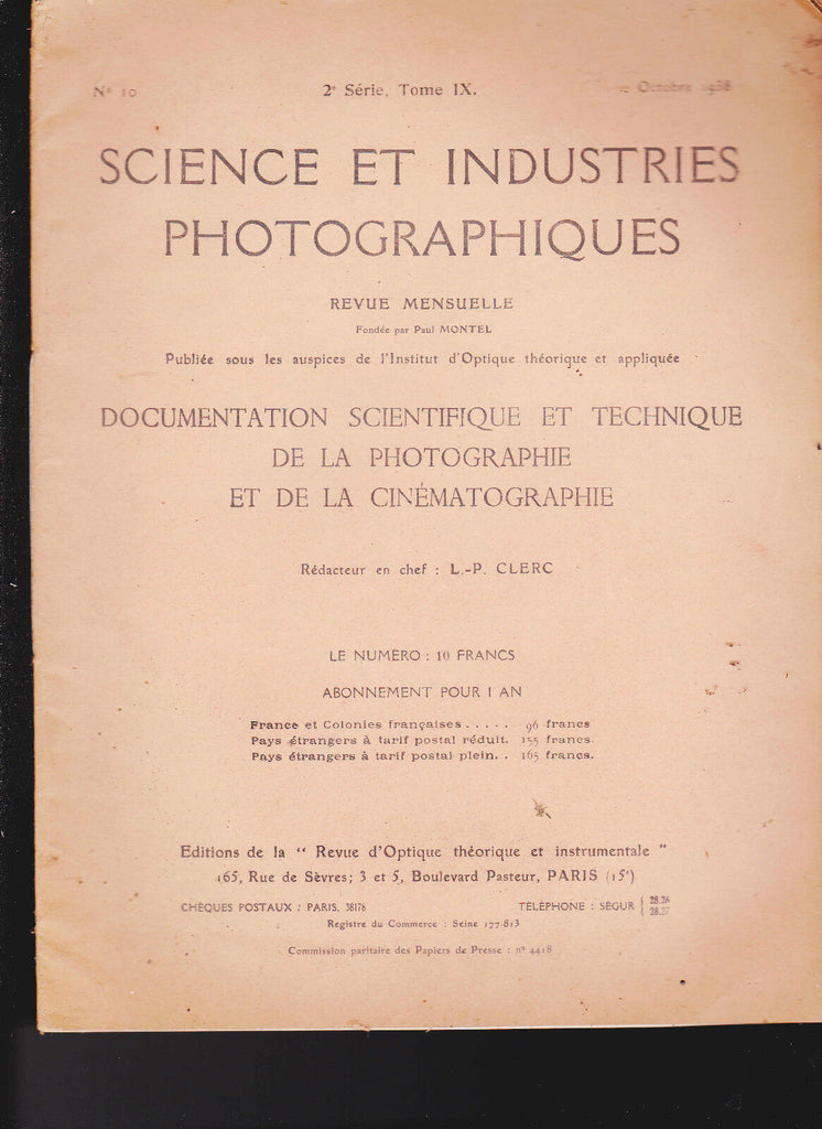 Science et Industries Photographiques (1938) SC French-Language- Kodak ad