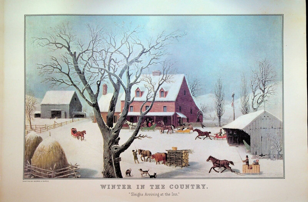 Currier & Ives Calendar Topper 1970 Winter in the Country Sleighs at the Inn