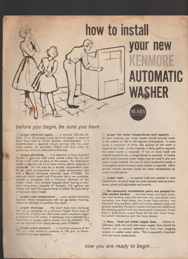 How to Install Your New Kenmore Automatic Washer 1950s Sears