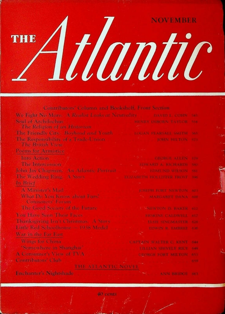 Atlantic Monthly November 1937 China Shanghai John Jay Chapman Archilochus