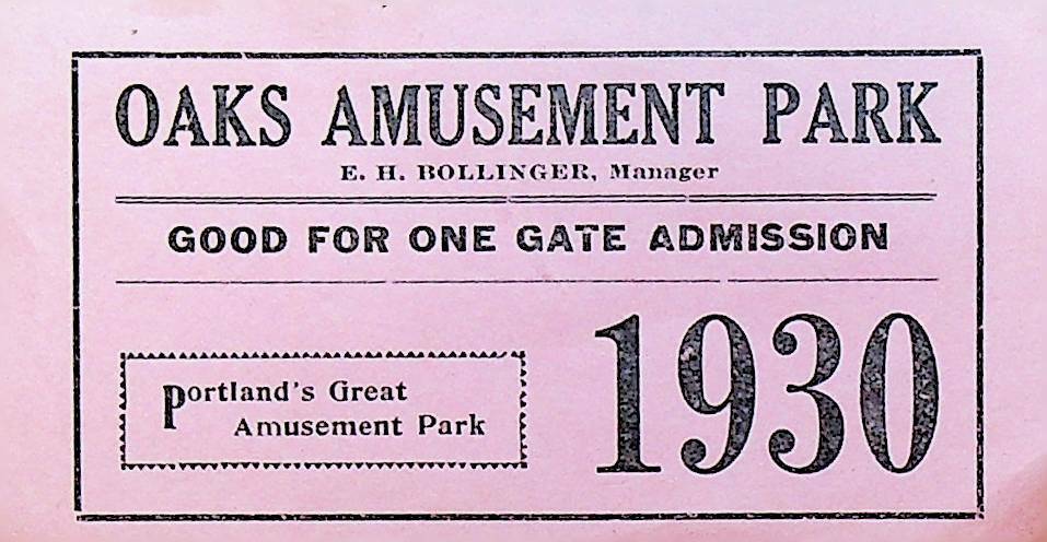Oaks Amusement Park 1930 Gate Admission Ticket Portland Oregon