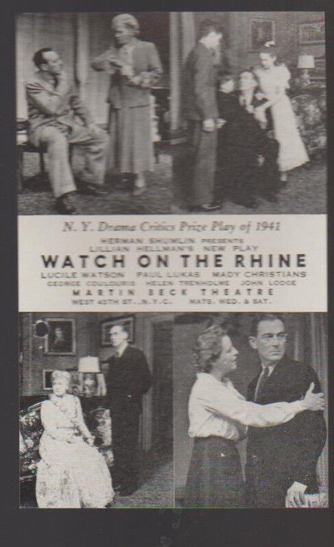 Watch on the Rhine 1941 Play Postcard Lucile Watson Paul Lukas
