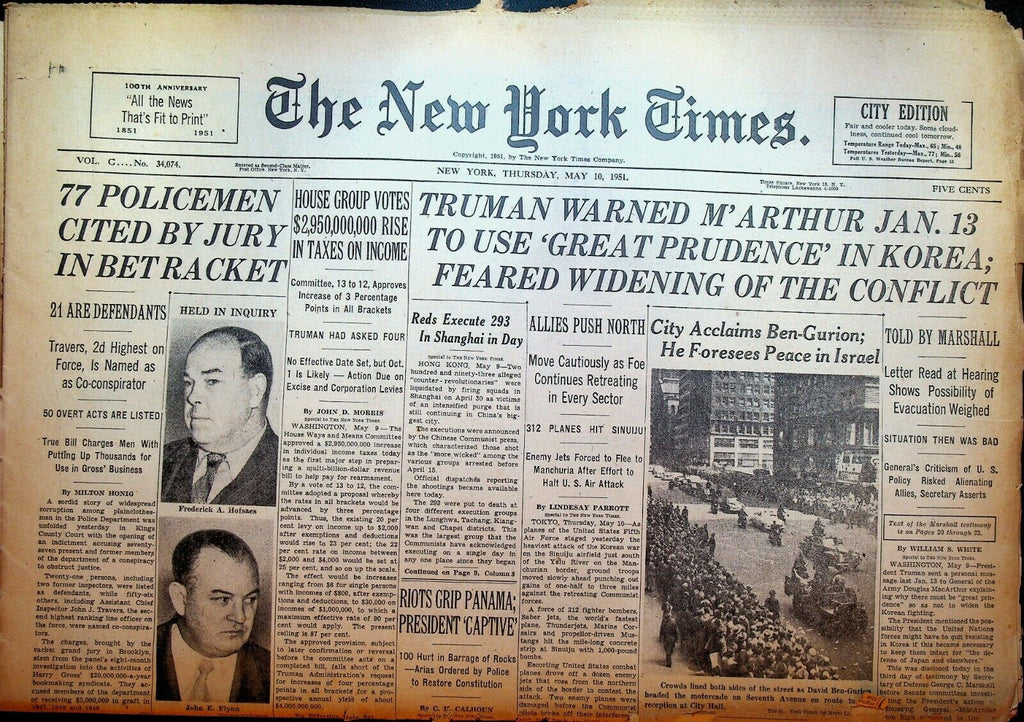 The New York Times May 10 1951 Korean War Police Gambling Corruption Panama