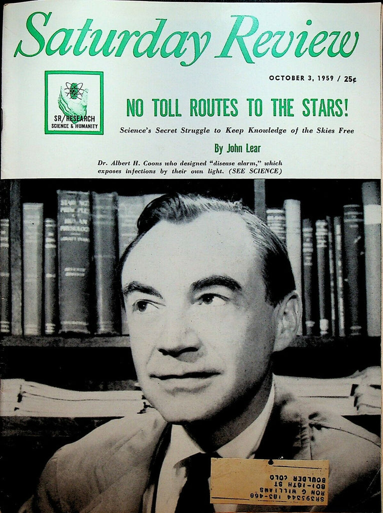 Saturday Review Magazine October 3 1959 Dr Albert Coons Ilya Ehrenburg