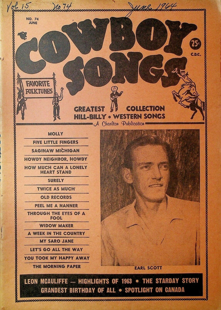 Cowboy Songs Magazine #74 June 1964 Earl Scott Hank Williams Jr Leon McAuliffe