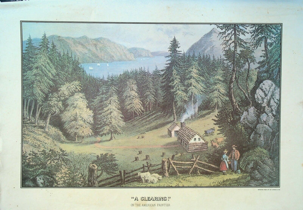 Currier & Ives Calendar Topper 1982 A Clearing on the American Frontier