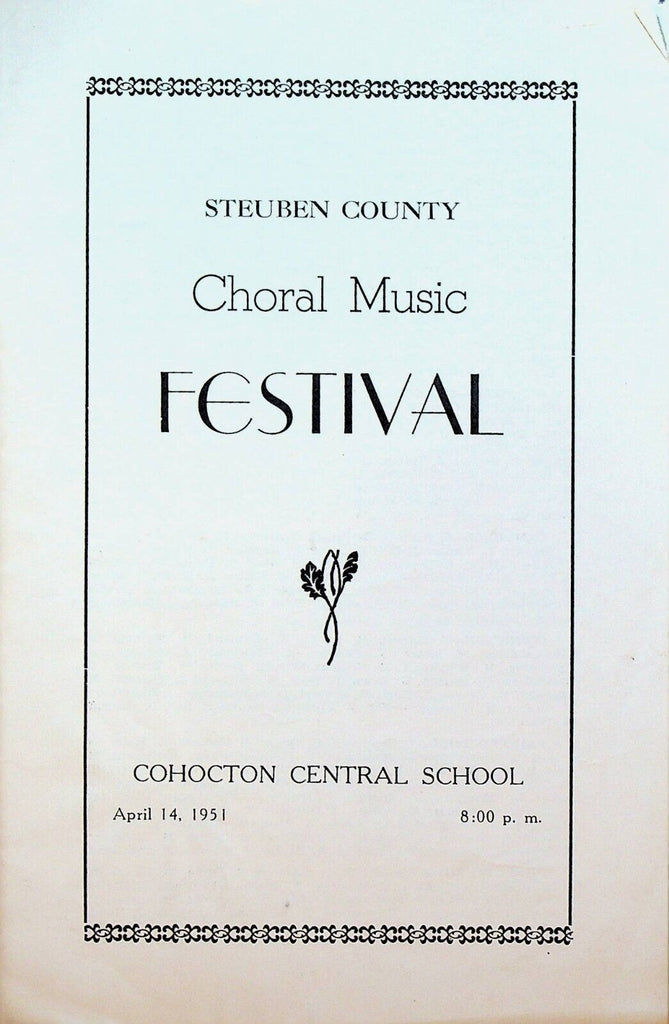 Steuben County Choral Music Festival Program April 14 1951 Cohocton NY