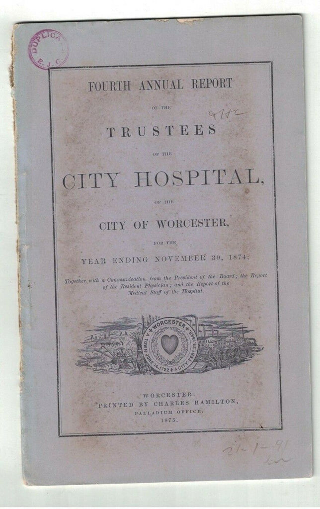 City Hospital of Worcester Massachusetts Annual Report 1874